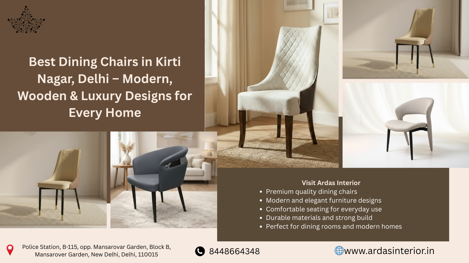 Best dining chairs in Kirti Nagar Delhi - modern, wooden and luxury designs at Ardas Interior