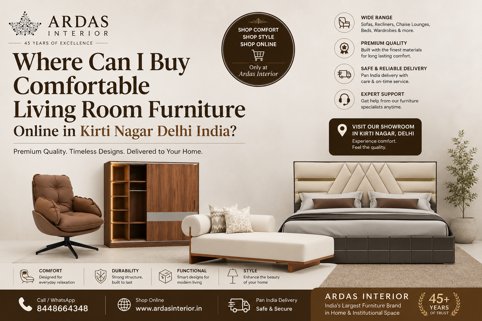 where can I buy comfortable living room furniture online in Kirti Nagar Delhi
