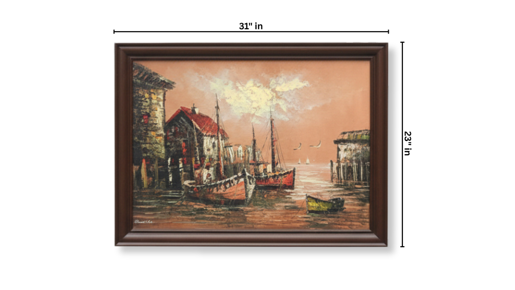 Mediterranean Harbour Oil-Style Framed Wall Art – 31" x 23"
