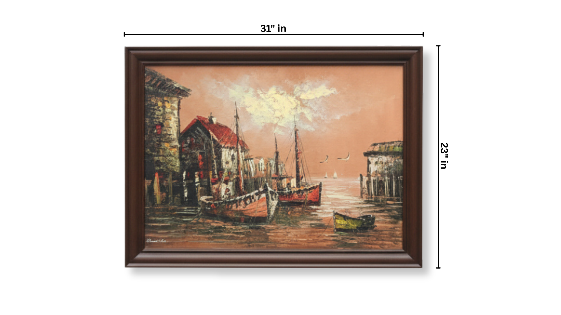 Mediterranean Harbour Oil-Style Framed Wall Art – 31" x 23"