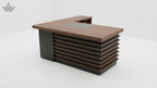 Wooden office desk with a gray surface on a white background