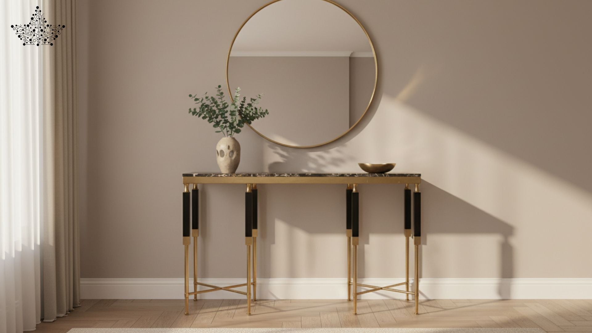 Noir & Gold Console Table with Black Marble Top