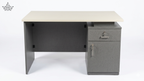 Gray office desk with a white top on a white background
