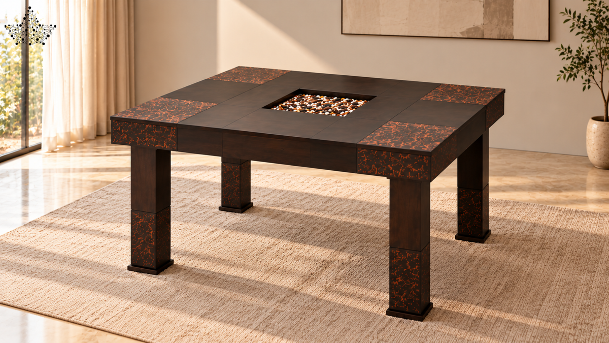 Terra Mosaic 4-Seater Dining Set – Dark Walnut & Stone Inlay