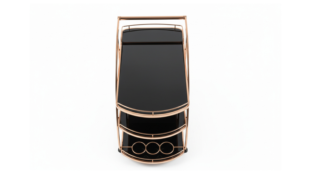Black Service Trolley | Smoked Glass Shelves, Arch Frame & Wine Holder