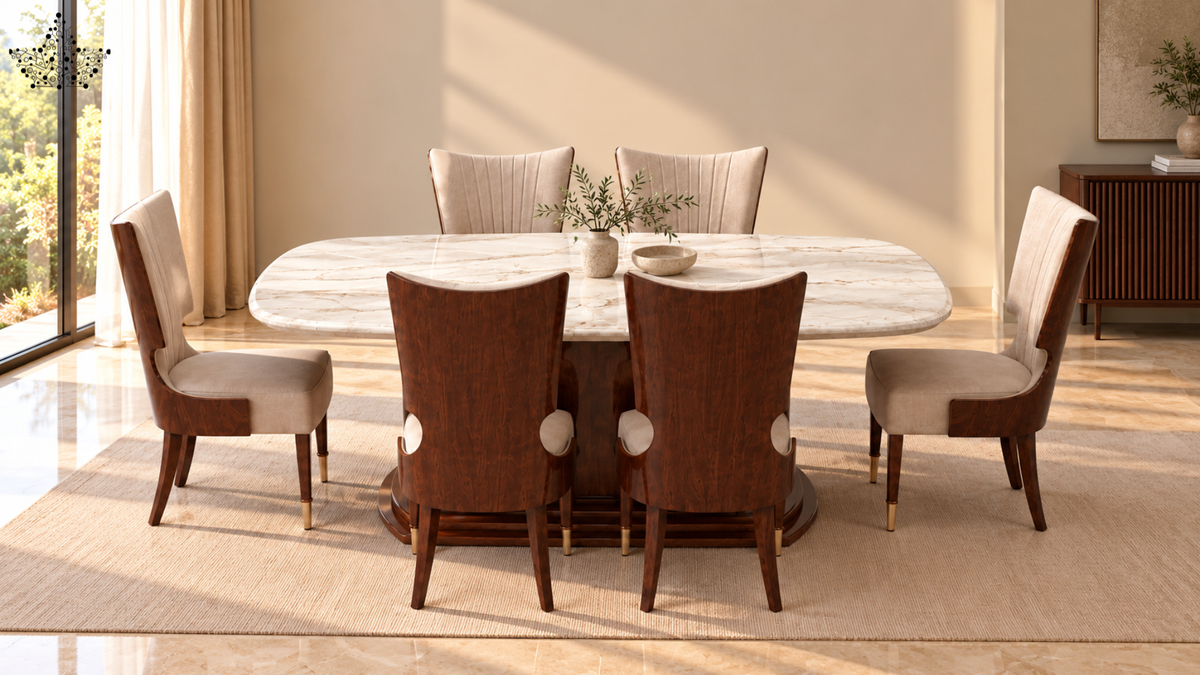 Ovale Marble Dining Set – 6 Seater