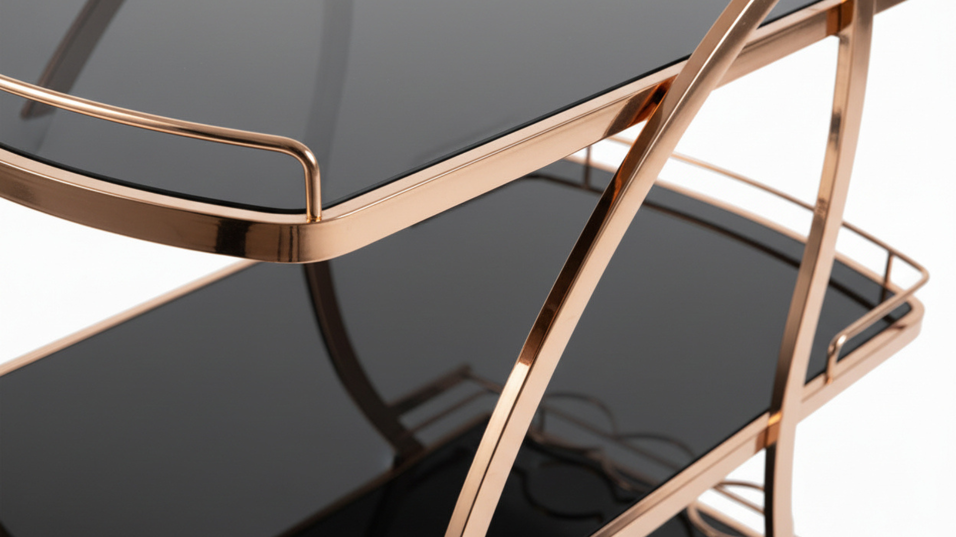 Black Service Trolley | Smoked Glass Shelves, Arch Frame & Wine Holder