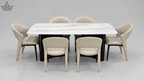 Marble Top Dining Set with Upholstered Chairs – 6 Seater