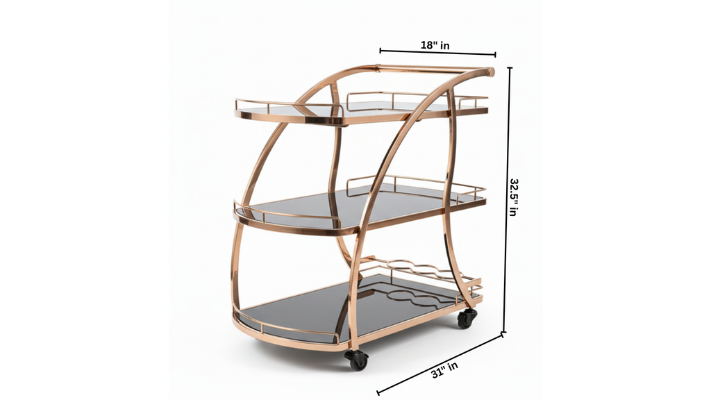 Black Service Trolley | Smoked Glass Shelves, Arch Frame & Wine Holder