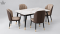 4 Seater Dining Table Set – Marble Top with Brown Leatherette Chairs