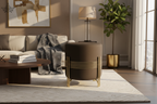 Dark brown stool with gold accents on a white background