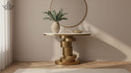 Stacked Ring Pedestal Round Console Table with White Marble Top
