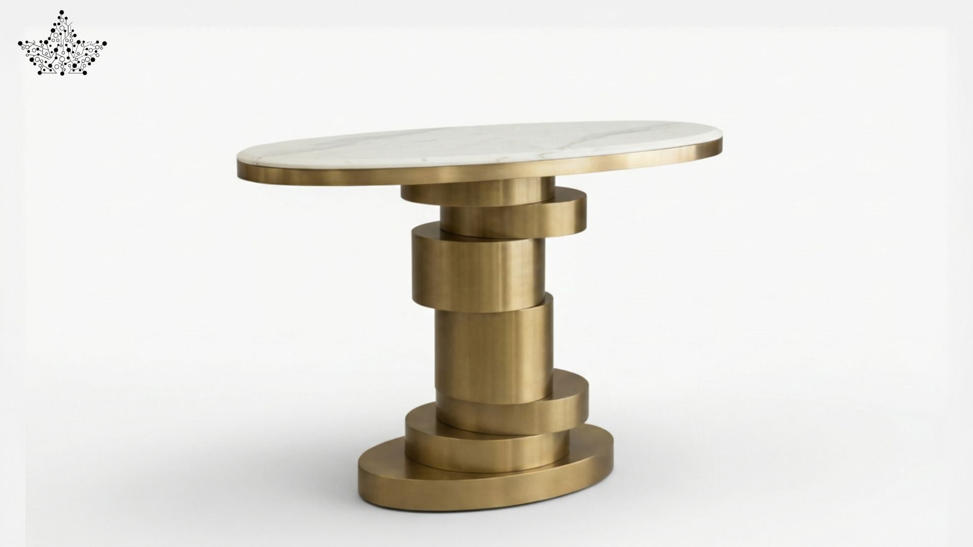 Stacked Ring Pedestal Round Console Table with White Marble Top