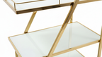3-Tier Z-Frame Gold Bar Trolley | White Glass Shelves, Walnut Handle & Swivel Casters