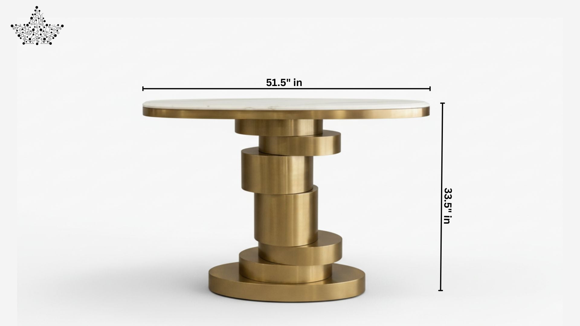 Stacked Ring Pedestal Round Console Table with White Marble Top