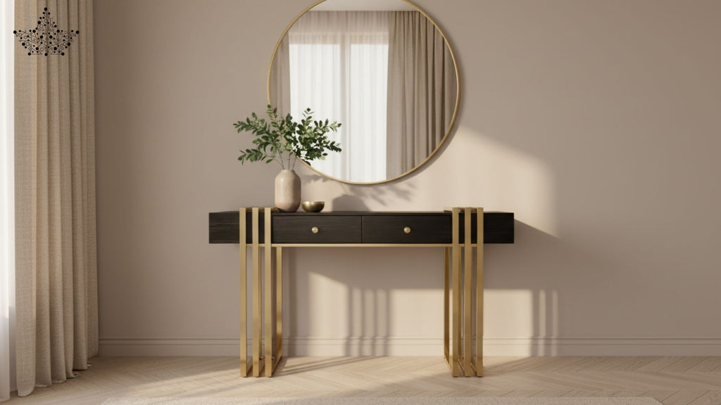 Noir Cage Console Table with 2 Drawers – 55.2" x 15.8" x 32"