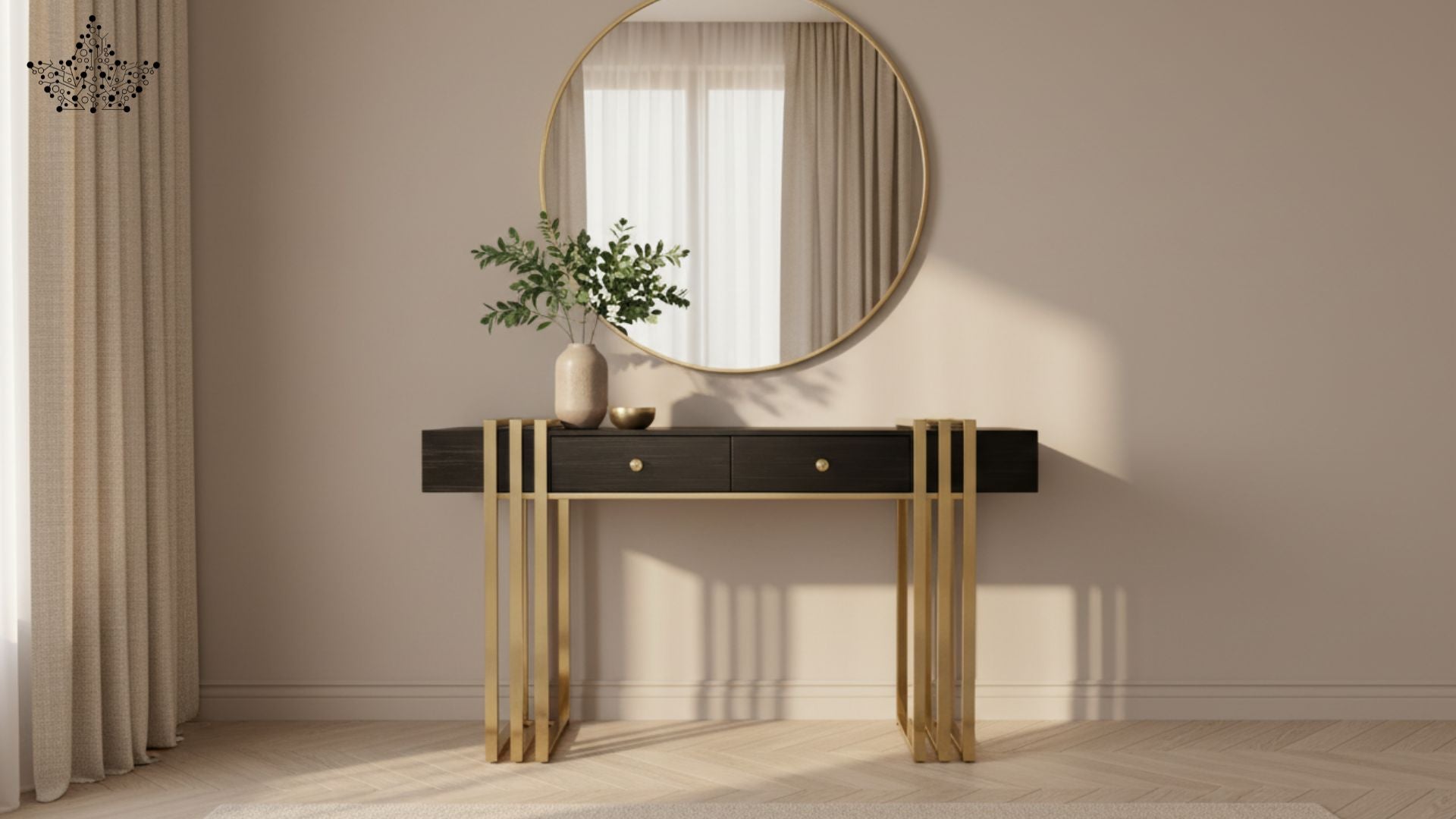 Noir Cage Console Table with 2 Drawers – 55.2" x 15.8" x 32"