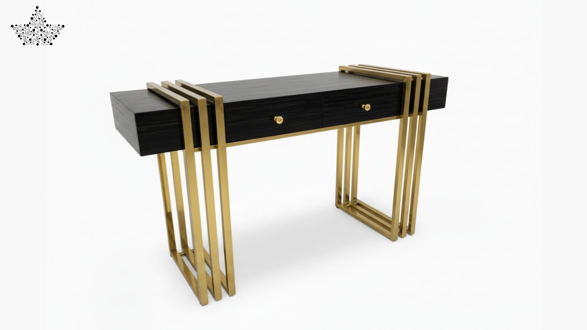 Noir Cage Console Table with 2 Drawers – 55.2" x 15.8" x 32"