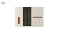 White wardrobe with wooden handles on a white background