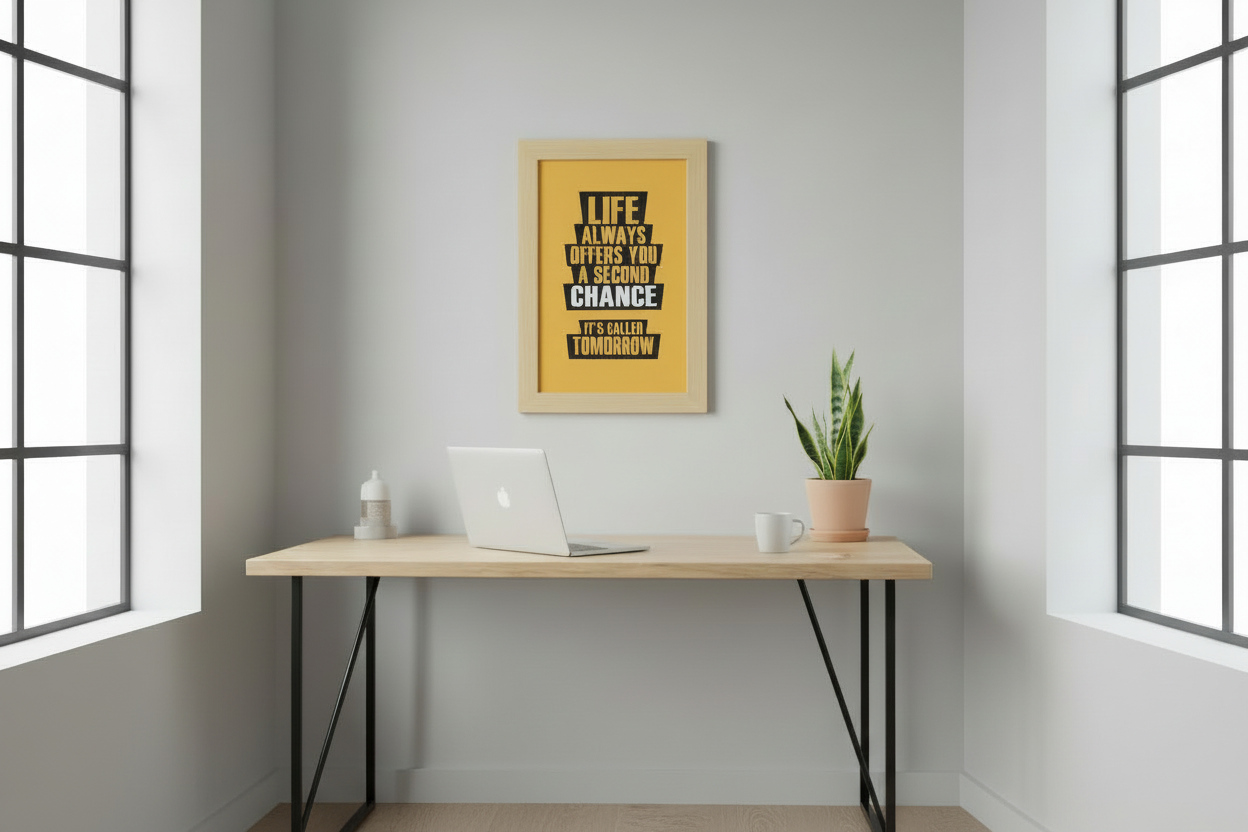 Framed motivational quote on a yellow background