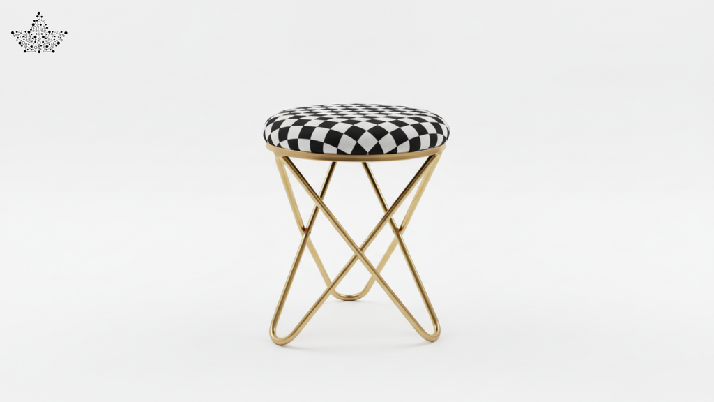 Checker Luxe Stool – Gold Frame