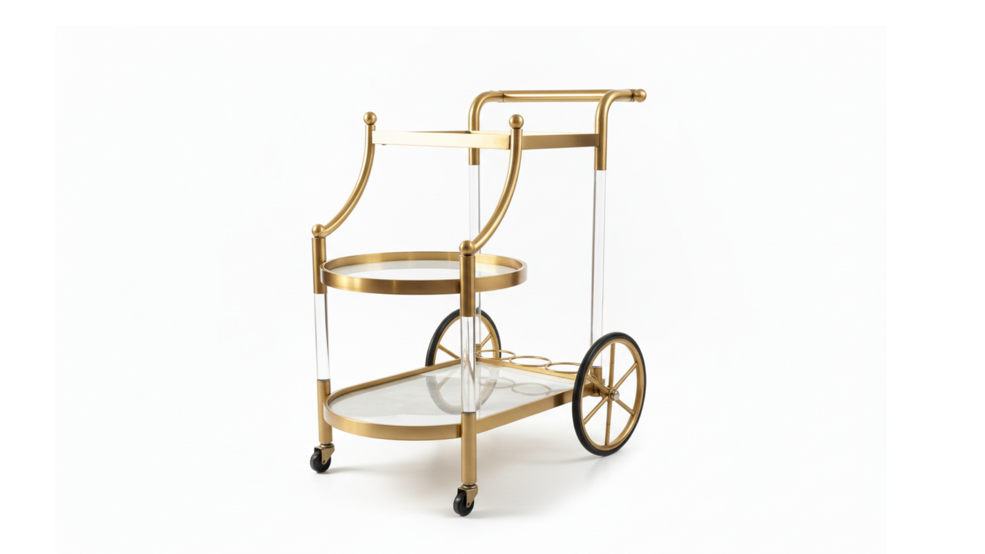 3-Tier Aero Wheel  Service Trolley | Stainless Steel, Marble, Glass & Acrylic | Antique Gold