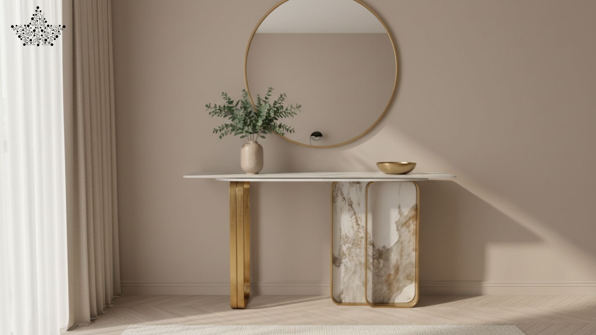 Marble Panel Console Table with White Top – 55" x 16" x 31.5"