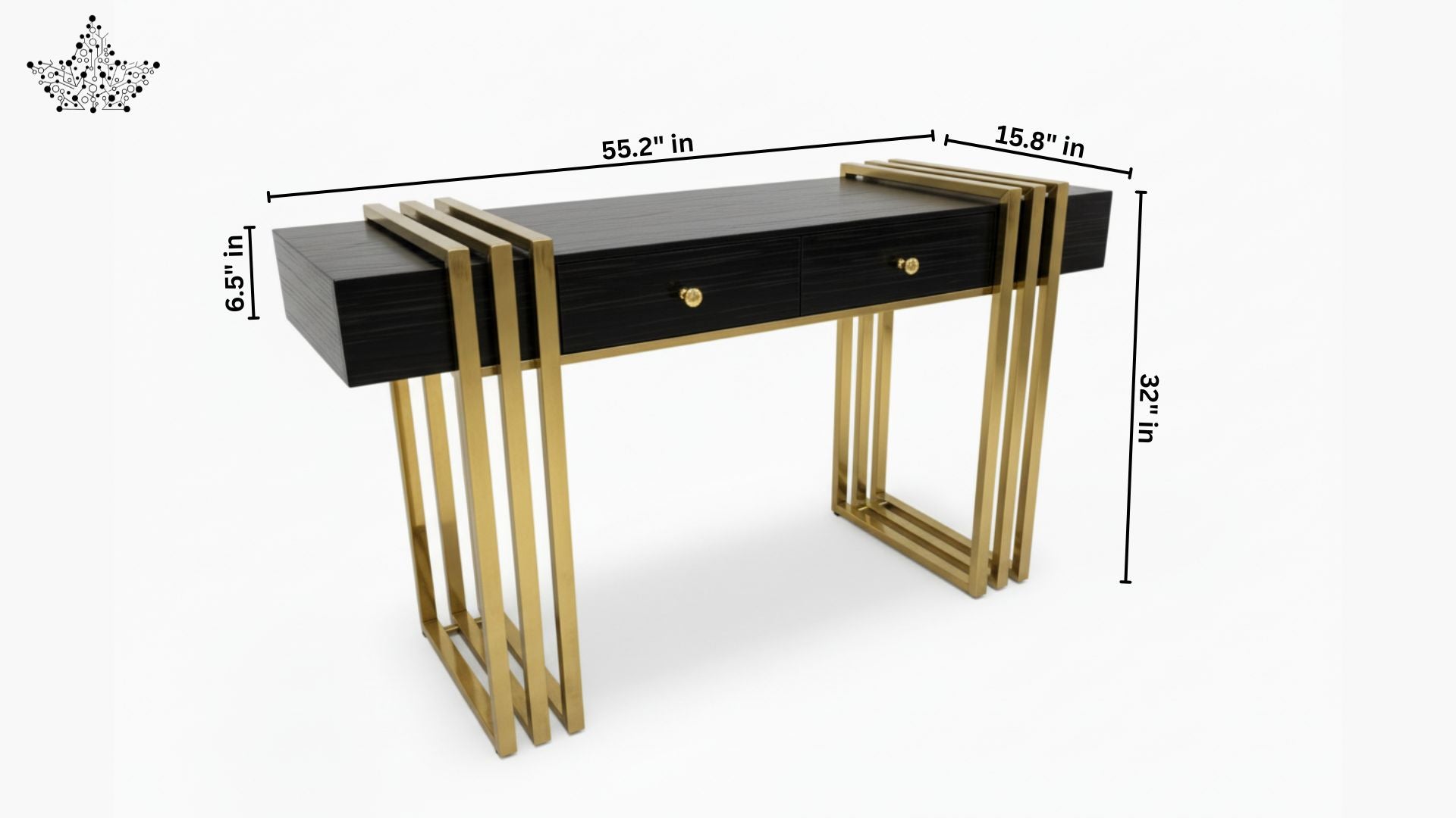 Noir Cage Console Table with 2 Drawers – 55.2" x 15.8" x 32"