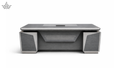 Modern gray coffee table with a sleek design on a white background