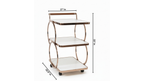 3-Tier O-Ring Rose Gold Bar Trolley | White Glass Shelves, Walnut Handle & Swivel Casters