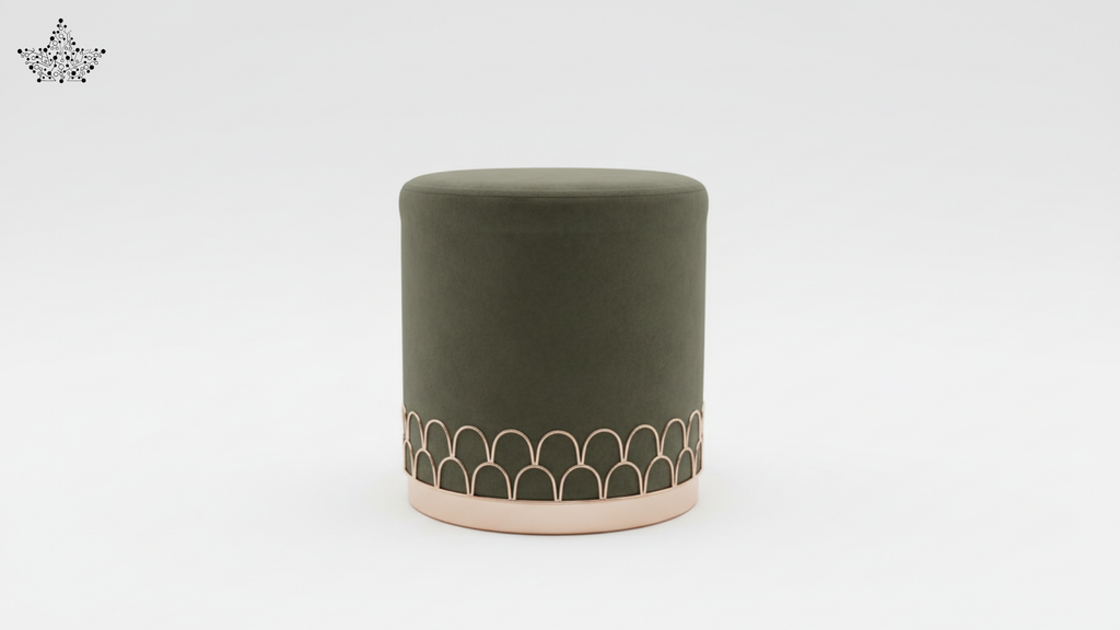 Scallop Arch Velvet Ottoman – Olive Green