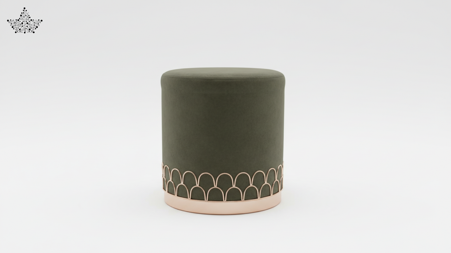 Scallop Arch Velvet Ottoman – Olive Green