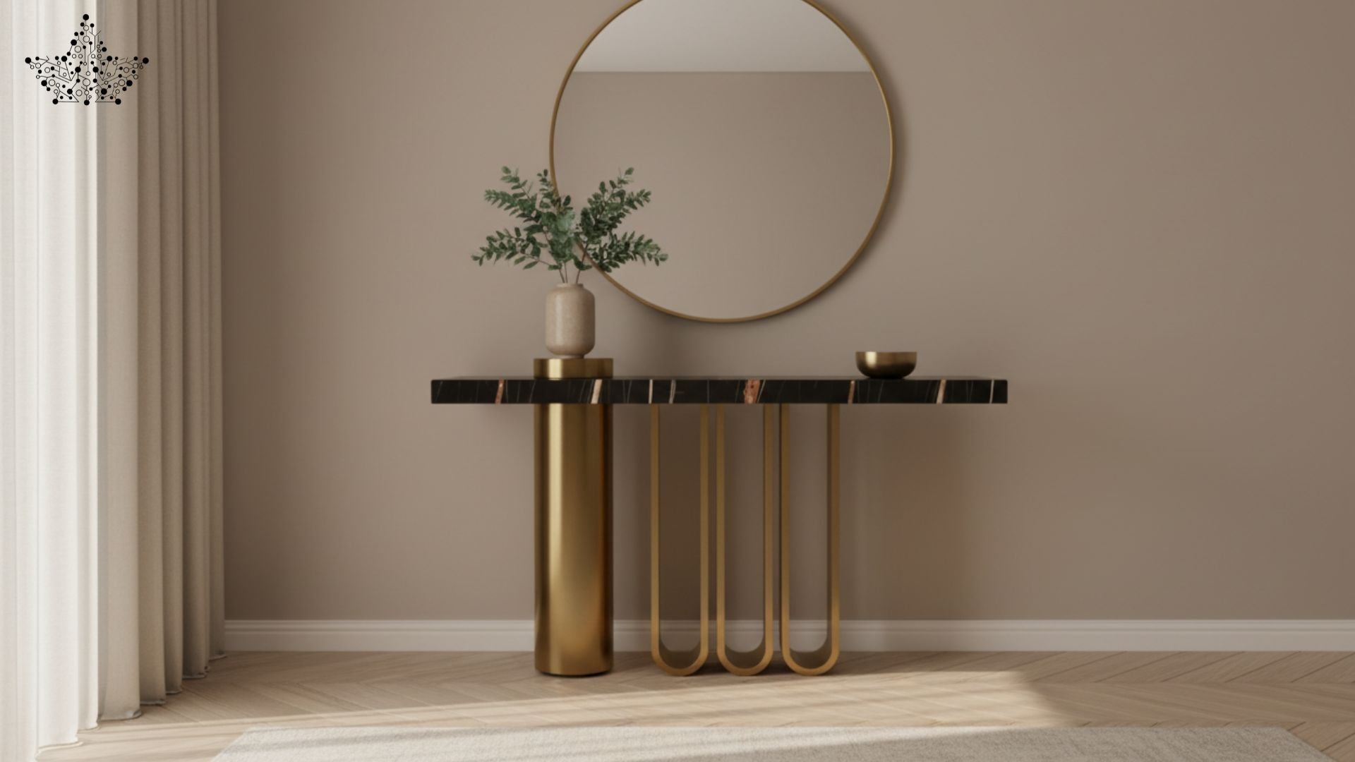 Organ Pipe Console Table with Black Marble Top