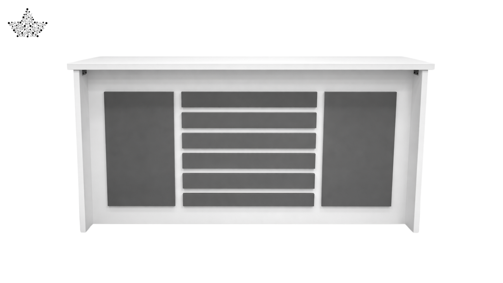 White radiator cover with gray panels on a white background