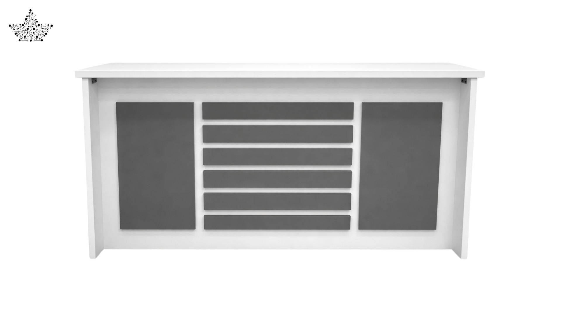 White radiator cover with gray panels on a white background
