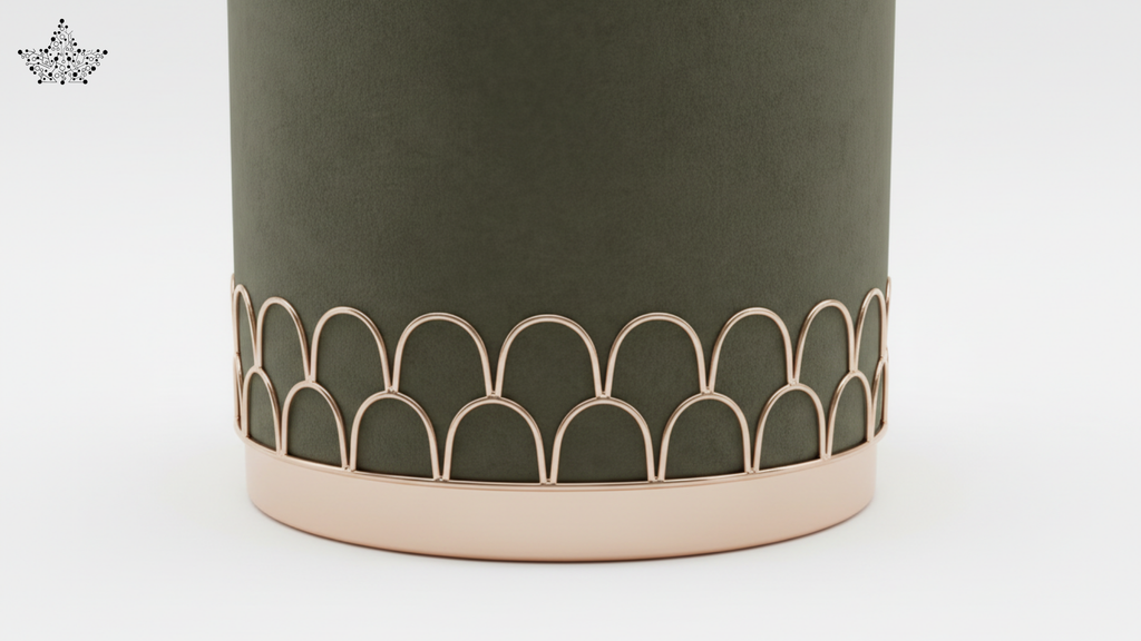Scallop Arch Velvet Ottoman – Olive Green