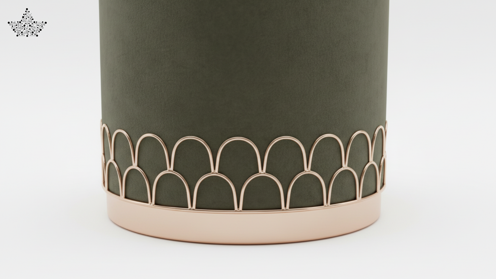 Scallop Arch Velvet Ottoman – Olive Green