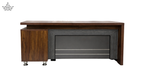 Wooden console table with a metallic finish on a white background
