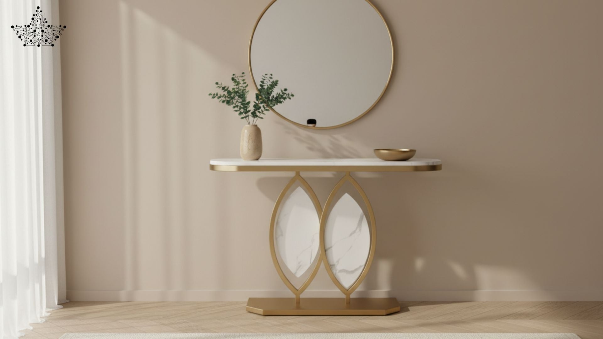 Petal Arch Console Table with White Marble Top