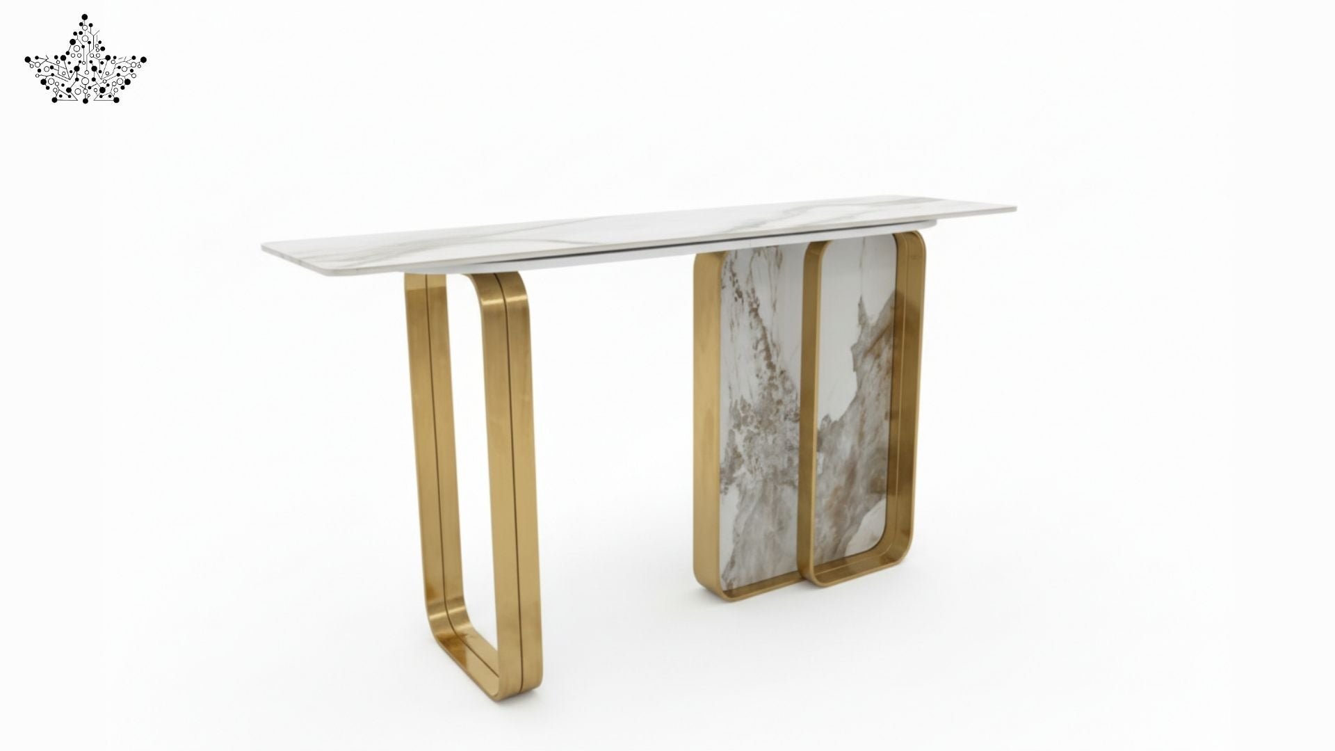 Marble Panel Console Table with White Top – 55" x 16" x 31.5"