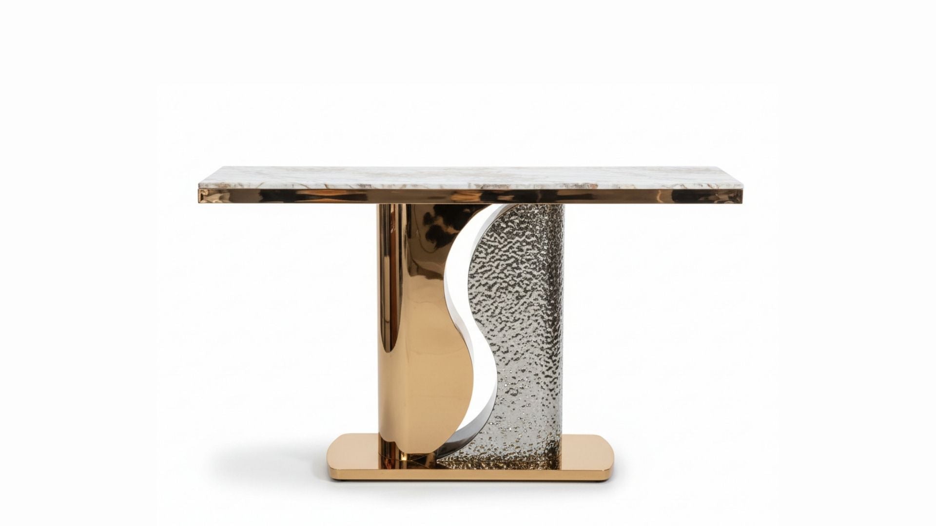 Decorative table with gold and silver base on a white background