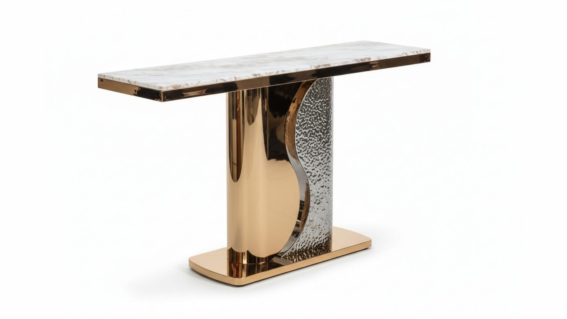 Yin Yang Wave Console Table with White Marble Top