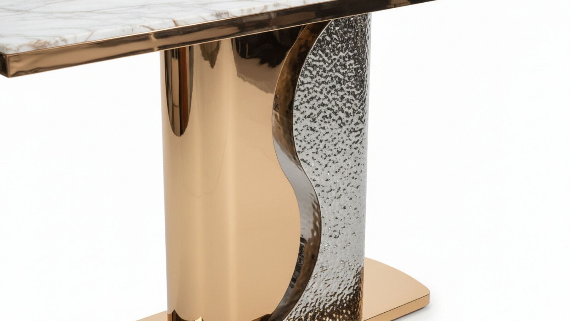 Yin Yang Wave Console Table with White Marble Top