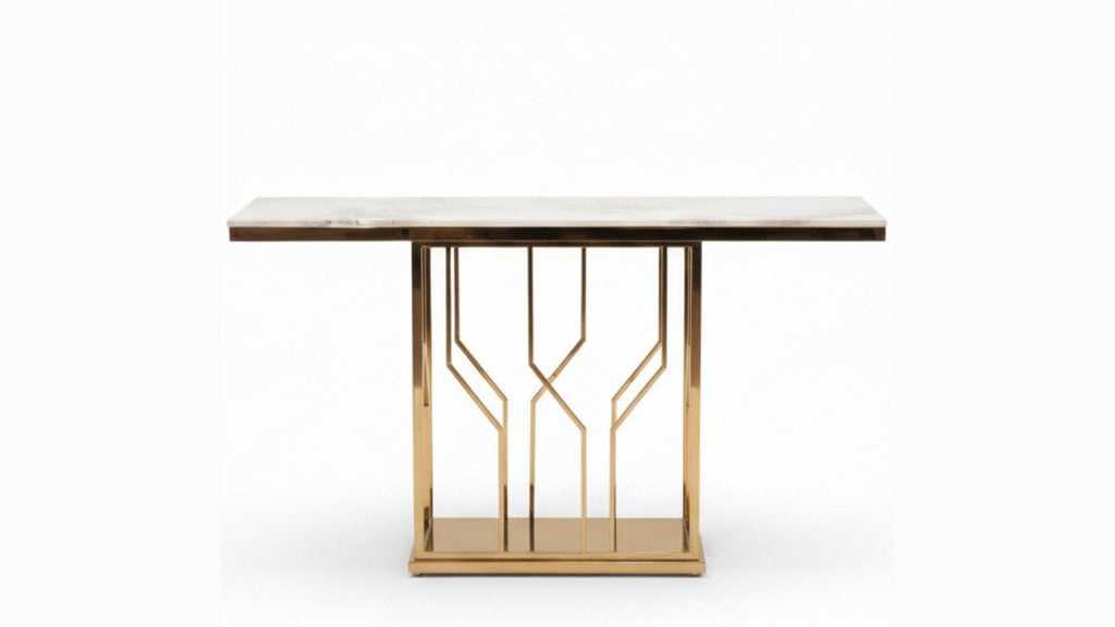 Art Deco Lattice Console Table with Marble Top