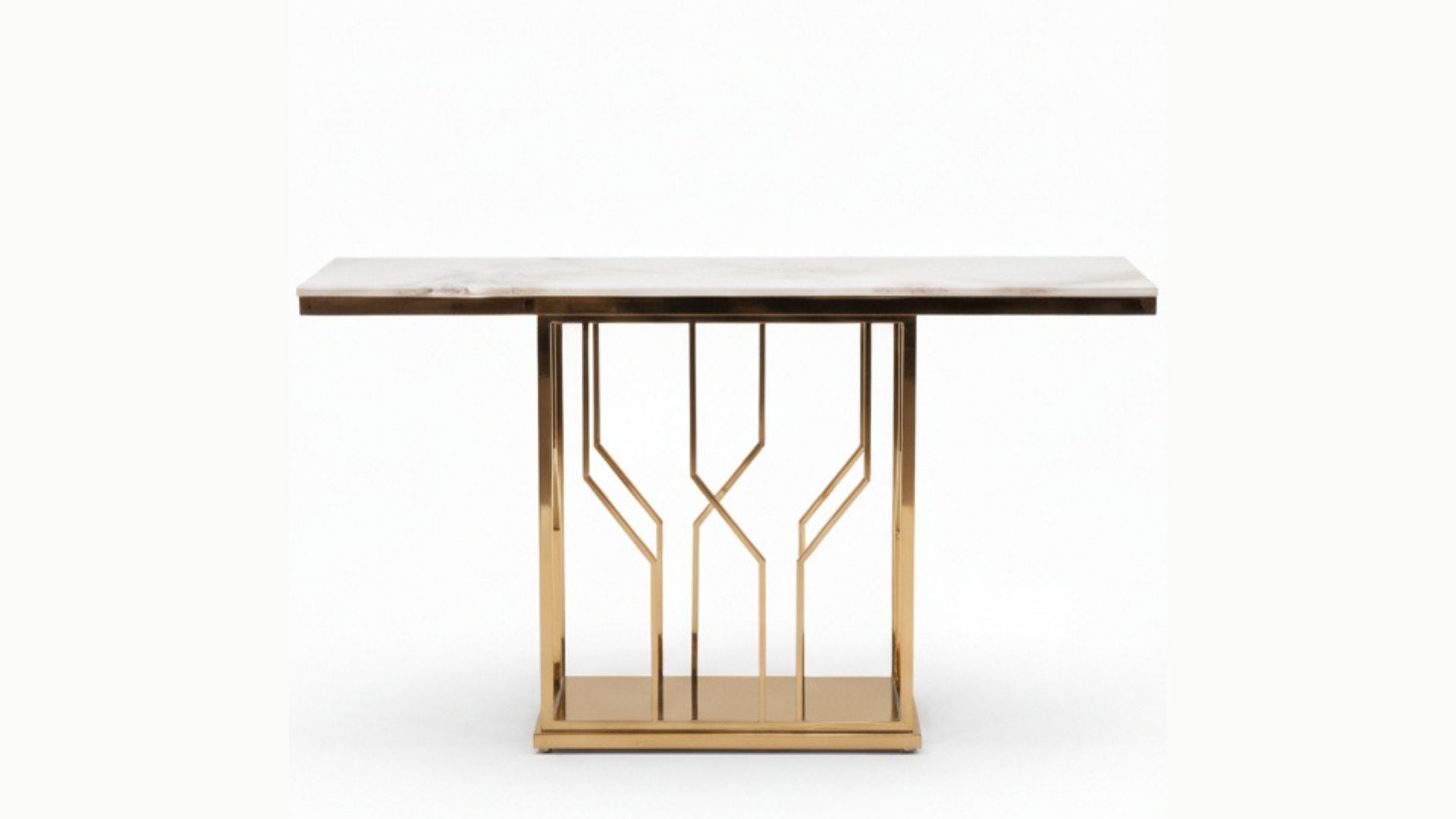 Art Deco Lattice Console Table with Marble Top