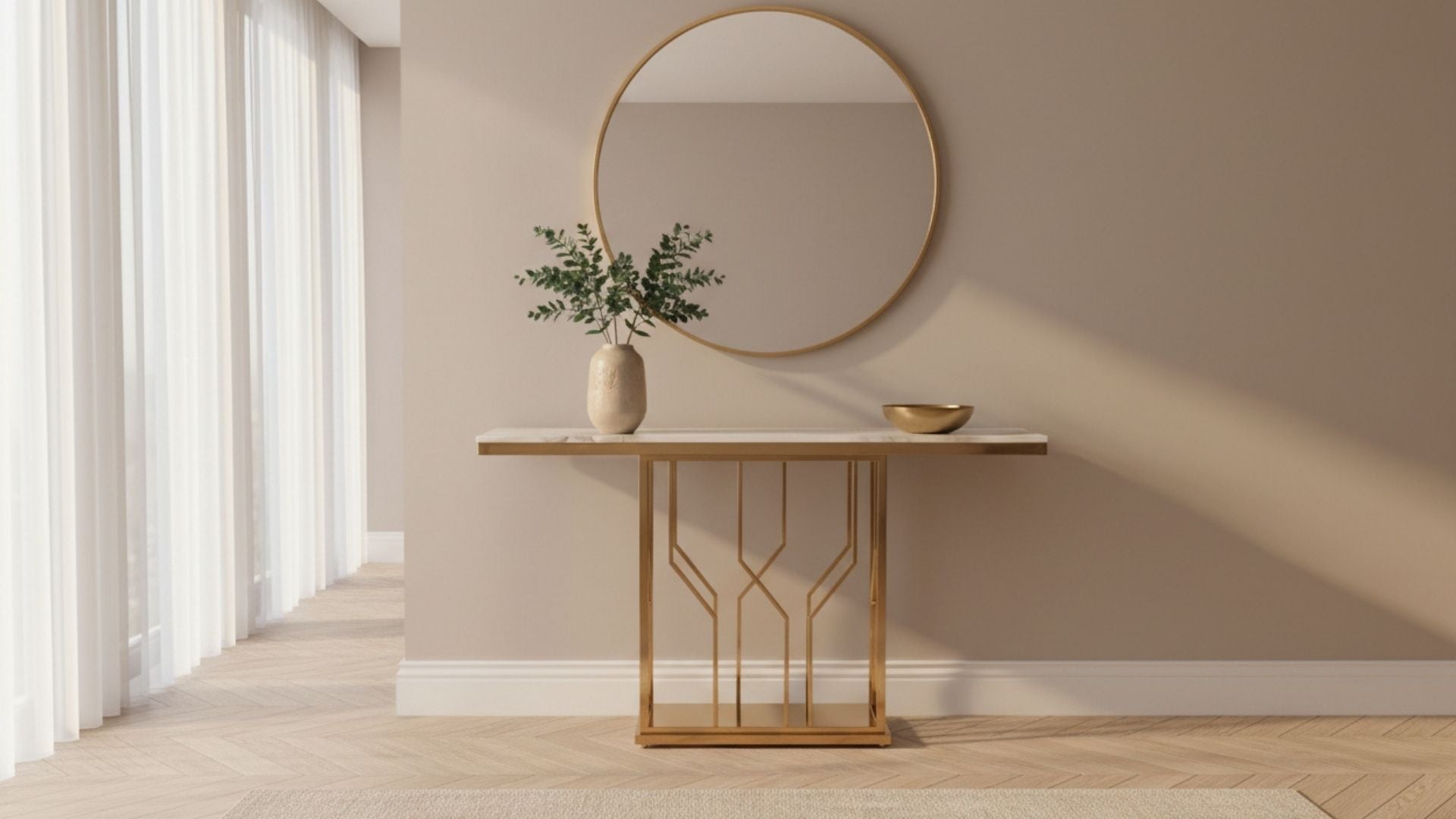 Art Deco Lattice Console Table with Marble Top