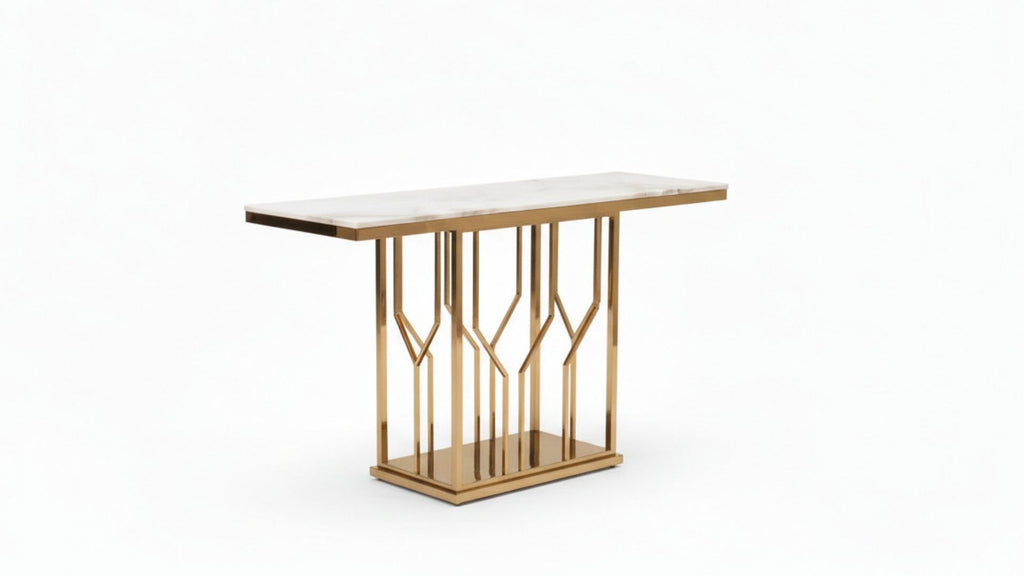 Art Deco Lattice Console Table with Marble Top