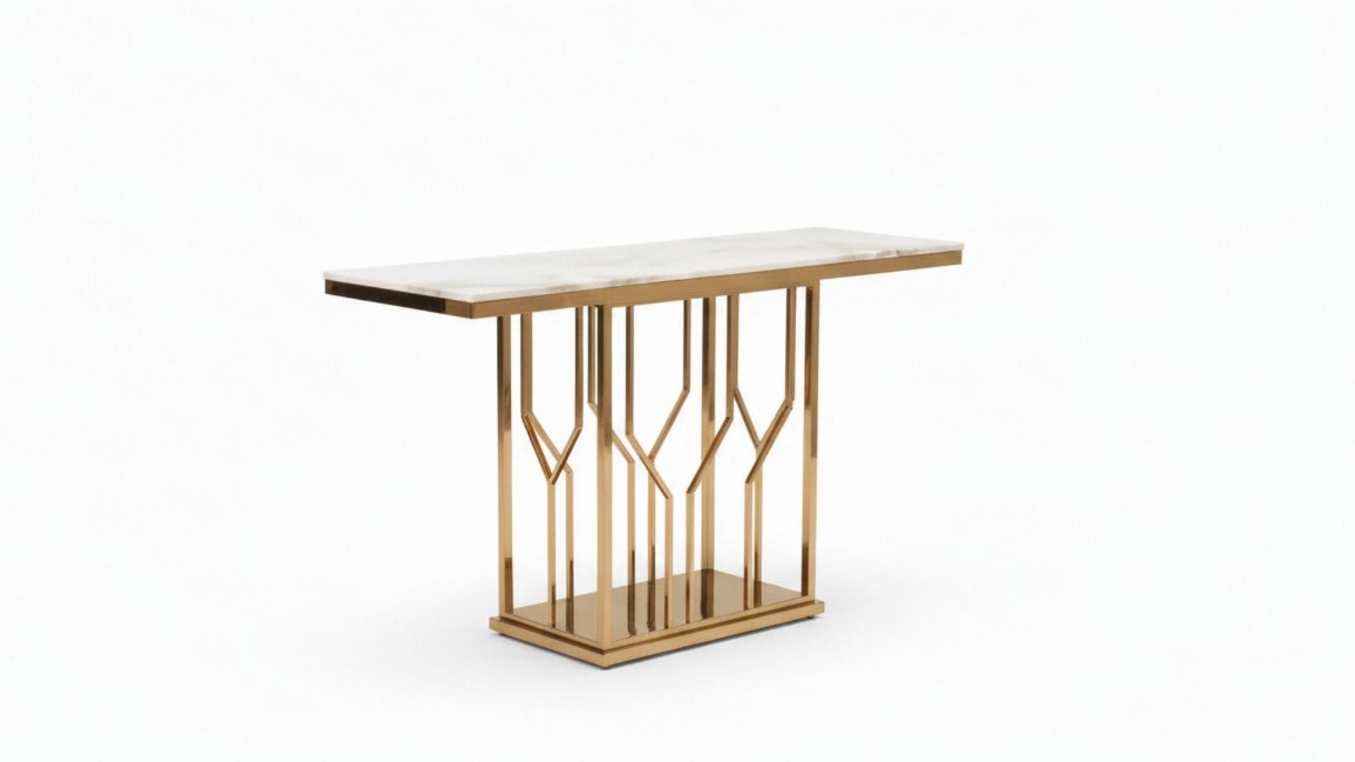 Art Deco Lattice Console Table with Marble Top