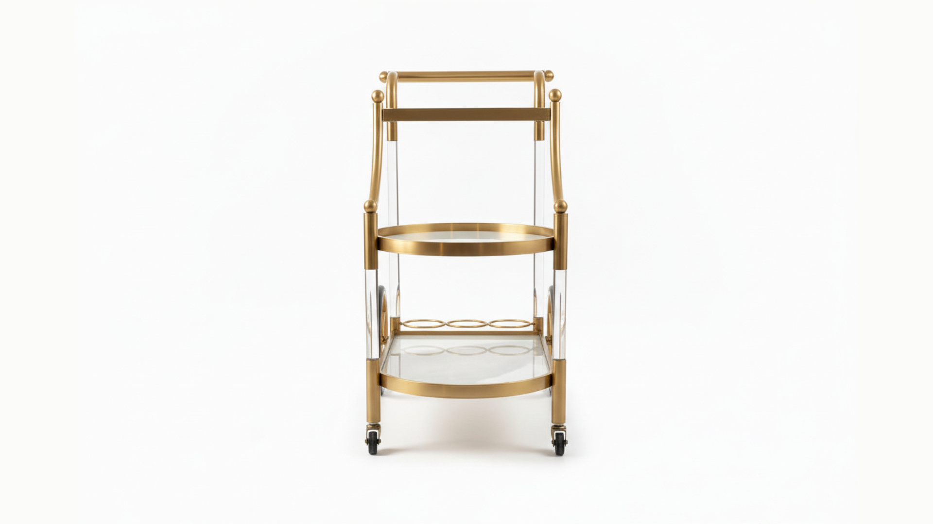 3-Tier Aero Wheel  Service Trolley | Stainless Steel, Marble, Glass & Acrylic | Antique Gold