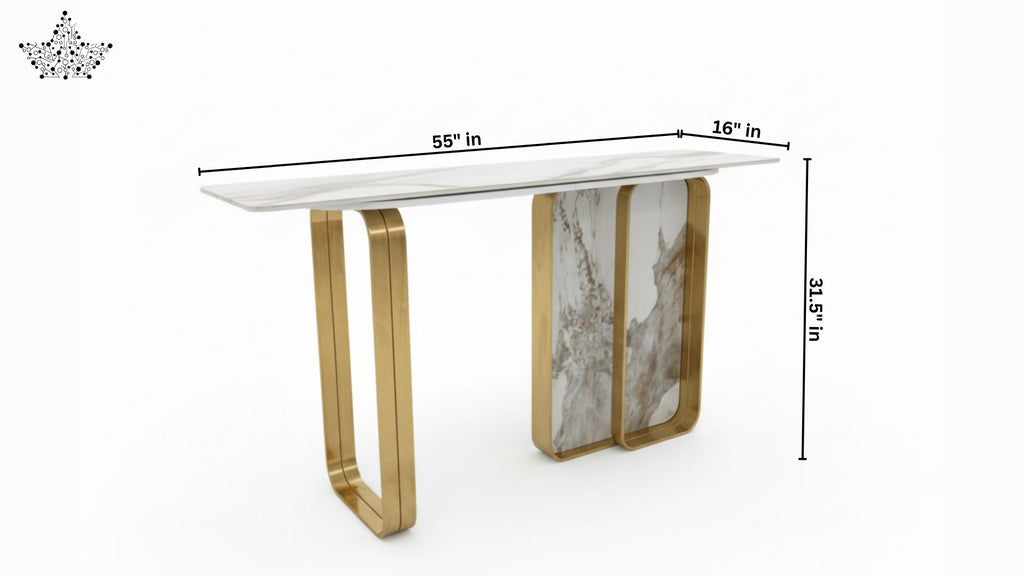 Marble Panel Console Table with White Top – 55" x 16" x 31.5"